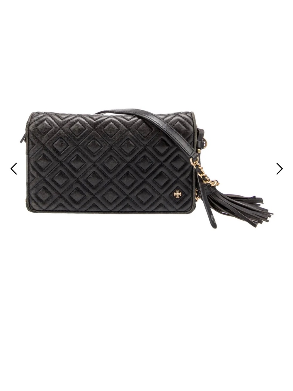 Tory Burch Black Quilted Leather Crossbody with Tassel